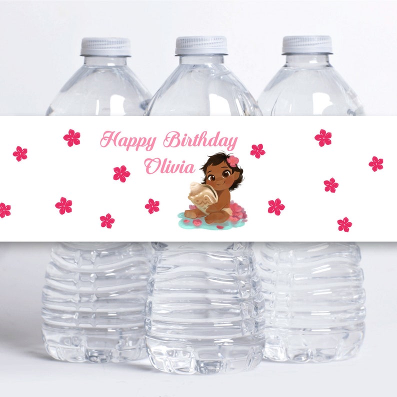 PRINTABLE PERSONALIZED Birthday Party Decor Baby Moana Birthday Party Moana Birthday Water Bottle Labels