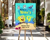 Sponge Birthday Party Welcome Sign Template, Instant Editable Sponge Bob Boy Birthday Party Sign, Printable Kids Party Sign - SBB111