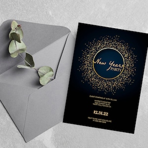 New Years Party Invitation, New Years Eve Party Invite, Editable Template, Printable Holiday Invite, Christmas Invitation Download