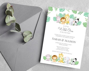 Safari Baby Shower Invitation Printable, Editable Template, Cute Safari Animals Shower Invitations, Gender Neutral Invite - INSTANT DOWNLOAD