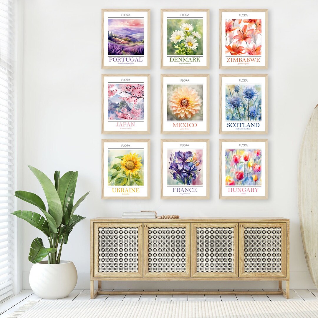 Flower Market of the World Prints, Gallery Wall Set of 9, Botanical ...