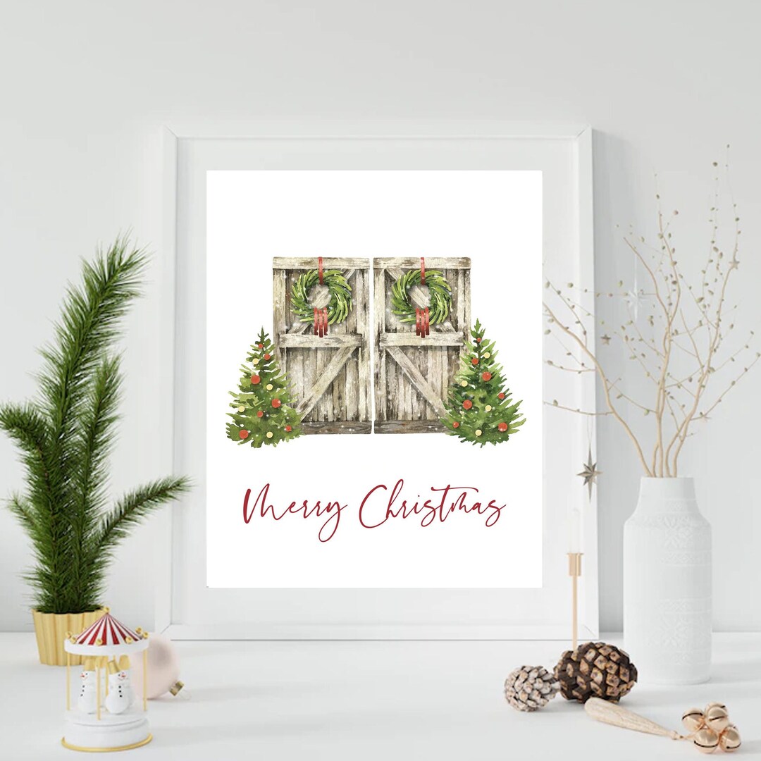 Merry Christmas Sign Printable, Farmhouse Holiday Wall Art, Winter ...
