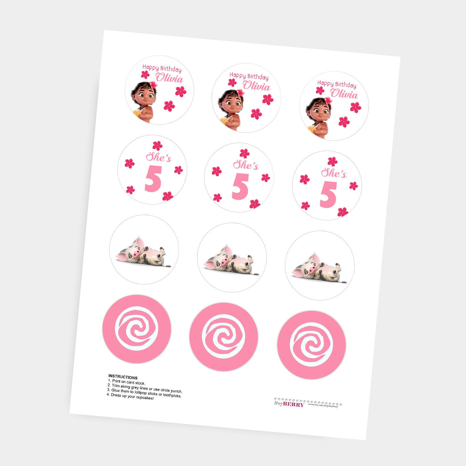 Moana Cupcake Toppers Baby Moana Cake Toppers Girl Birthday - Etsy