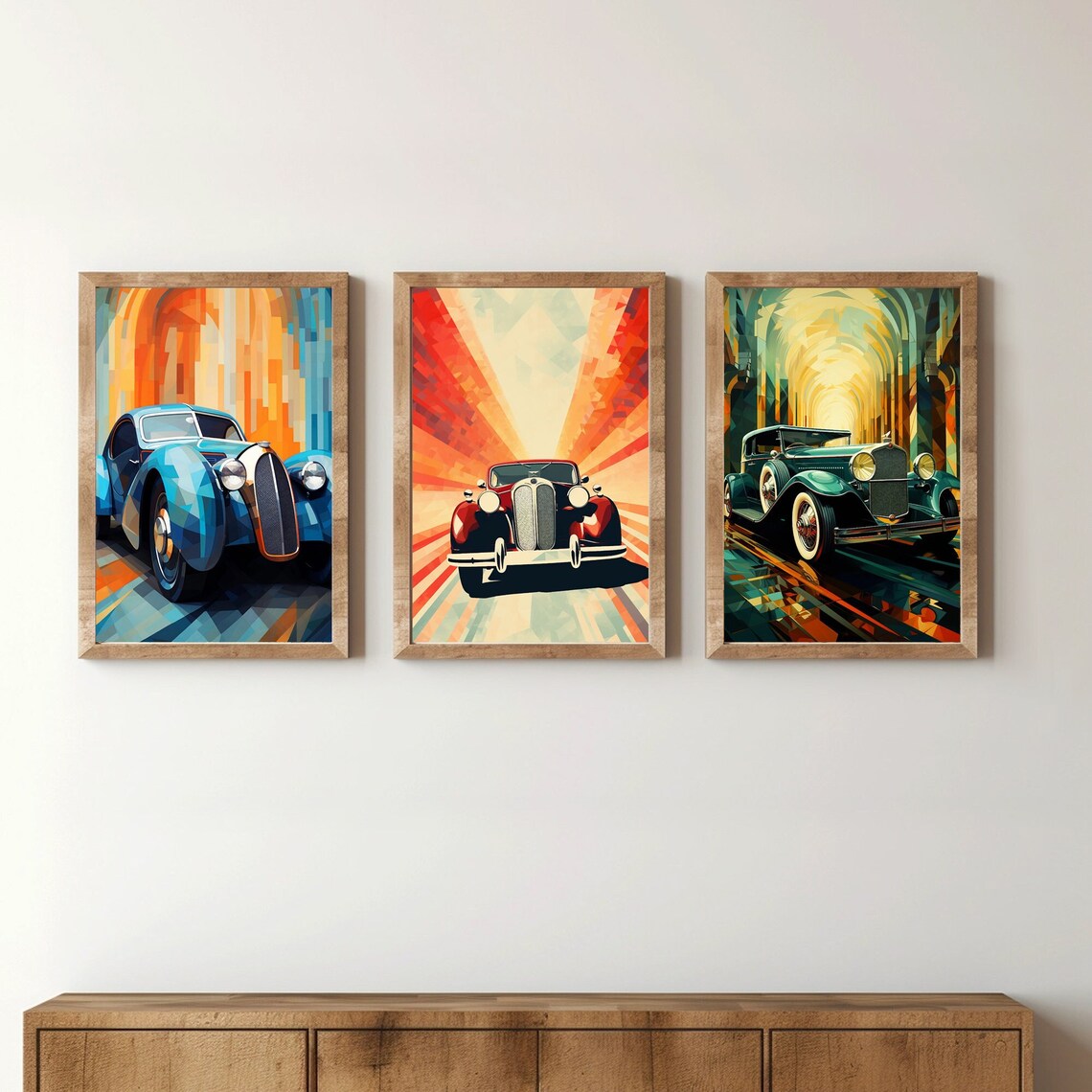 Cars Collection Print Retro Classic Cars Artwork Print Set, Set of 3 Colorful Vintage Cars ...