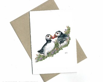 Puffin Love Illustration / Greeting card / A6 size