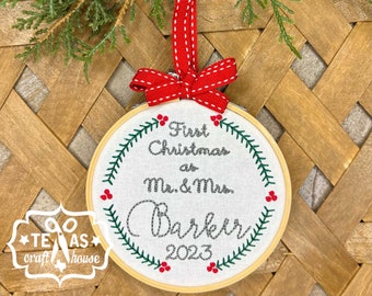 Monogrammed Custom First Married Christmas Ornament - Personalized Ornament Keepsake - Wedding Anniversary Personalized Christmas Ornaments