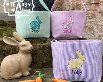 Monogrammed Easter Bunny Basket - Seersucker Easter Bunny Tote - Embroidered Easter Bag - Easter Egg Bag - Personalized Easter Bag