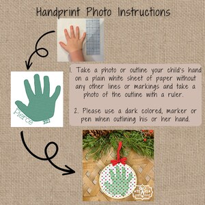 Monogrammed Custom Handprint Christmas Ornament Personalized Ornament Keepsake Child's Handprint Personalized Christmas Ornaments image 2