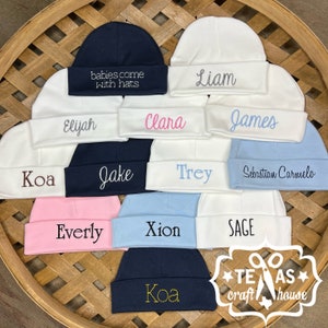 Monogrammed Newborn Baby Hat Embroidered Newborn Baby Hat Baby Hat Birth Announcement Baby Beanie image 6