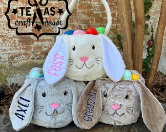 Plush Easter Bunny Basket Bag - Personalized Easter Basket Bag - Monogrammed Easter Bunny Basket Bag - Embroidered Easter Basket