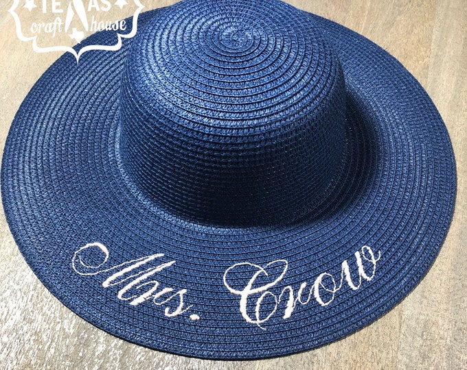 Monogrammed Last Name Beach Sun Hat - Honeymoon Beach Hat - Bachelorette Party Hat - Monogrammed Beach Hat
