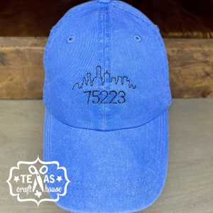 Your City of Dallas Zip Code Customizable Baseball Hat - Dallas Skyline Texas Baseball Hat - Dallas Baseball Hat