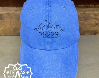 Your City of Dallas Zip Code Customizable Baseball Hat - Dallas Skyline Texas Baseball Hat - Dallas Baseball Hat