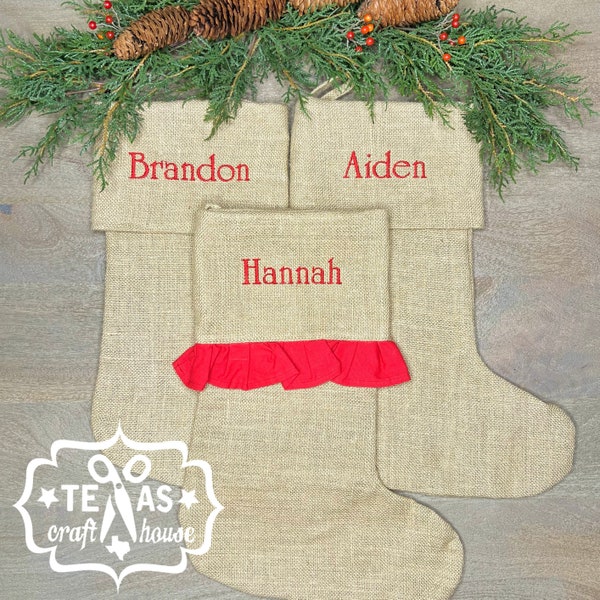 Monogrammed Burlap Christmas Stocking - Burlap Christmas Stocking - Monogrammed Christmas Home Decorations