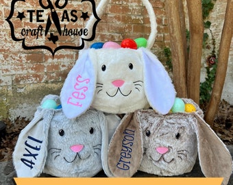 Plush Easter Bunny Basket Bag - Personalized Easter Basket Bag - Monogrammed Easter Bunny Basket Bag - Embroidered Easter Basket