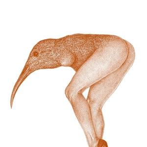 Kunstprint, giclee print, limited edition, Bestiary Magnum I (oranje) modern interieur, vintage erotisch, sexy meisje, pinup poster
