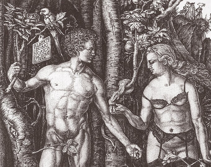 Fine Art Giclée Prints, antique, classic, vintage, surrealism, limited edition, Adam & Eve revisited (gray)