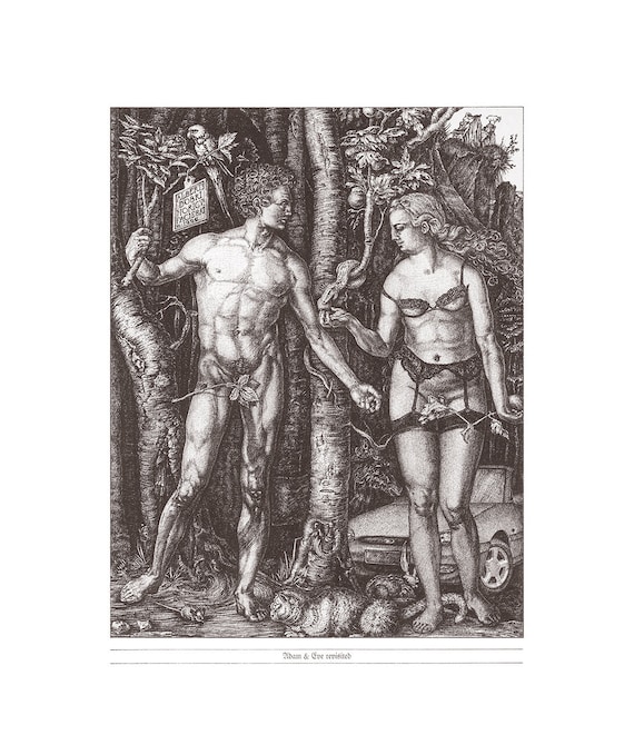 Kunstdruck, Giclée Print, Antik, Vintage, Klassik, Surrealismus, Limitierte Edition, Adam & Eva Neuauflage (grau)