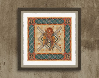 Tirage d'art, giclée, Les 4 symboles évangélistes - Livre de Kells. Matthieu.  Marque.