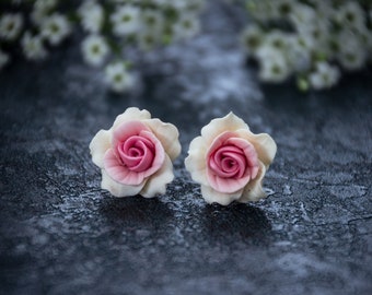 Rose Stud Earrings Clay Boho Flower Earrings Rose Jewelry Polymer Clay Rose Hypoallergenic Surgical Steel Flower Jewelry Bridesmaid Earrings