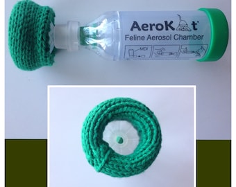 Inhalador Aerokat pequeño para el asma felino con funda de punto: Verde