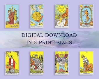 Baraja de Tarot Rider-Waite-Smith: 78 imágenes de cartas en alta resolución listas para imprimir (descarga digital en 3 tamaños)