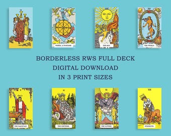 Borderless Rider-Waite-Smith (RWS) Print-Ready Tarot Deck Digital Files - (78 Cards, 3 Sizes)