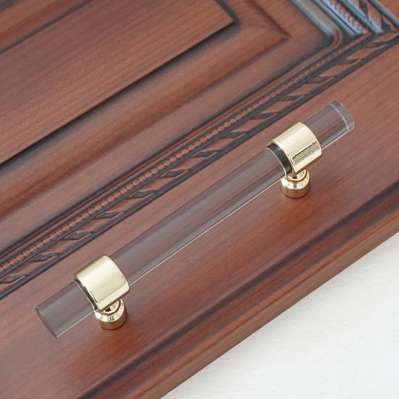3.78 5 6.3 Lucite Smoke Gold Cabinet Handles Acrylic Dresser Pulls Drawer Knobs Pull Kitchen Pull Furniture Hardware Decor 96 128 160 mm