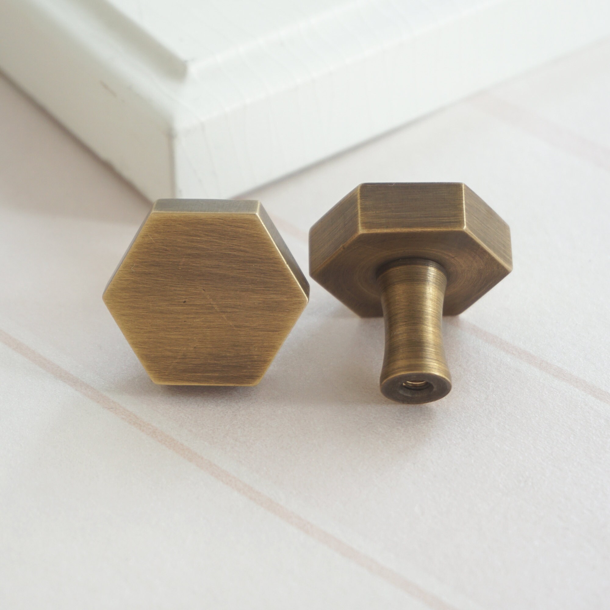 Hexagon Brass Knob Chic Kitchen Pulls Modern Pull Etsy Ireland