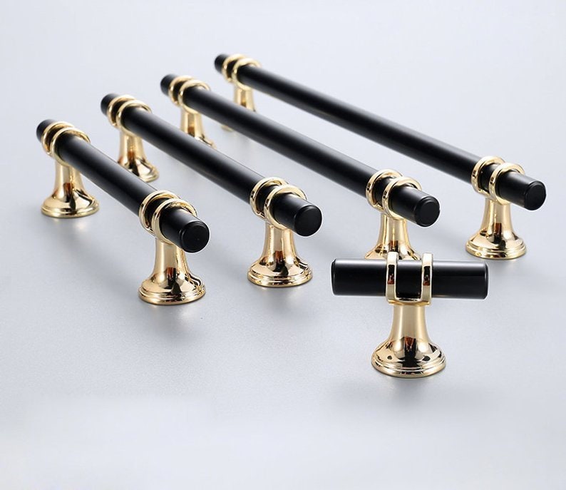 Black Gold Drawer Knobs Pulls High End Kitchen Cabinet Handles Etsy
