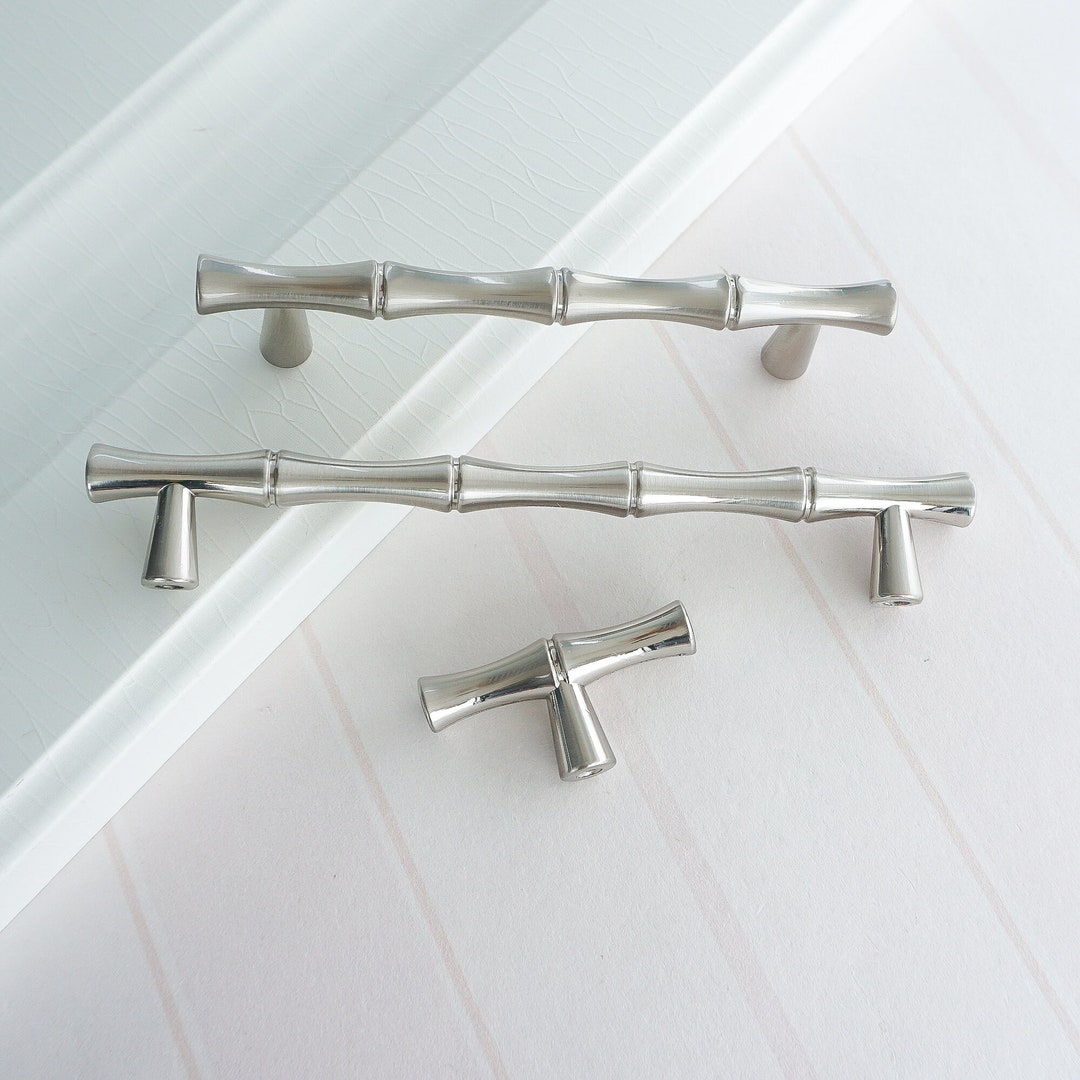 3.785brushed Nickel Bamboo Pulls Handles Dresser Etsy