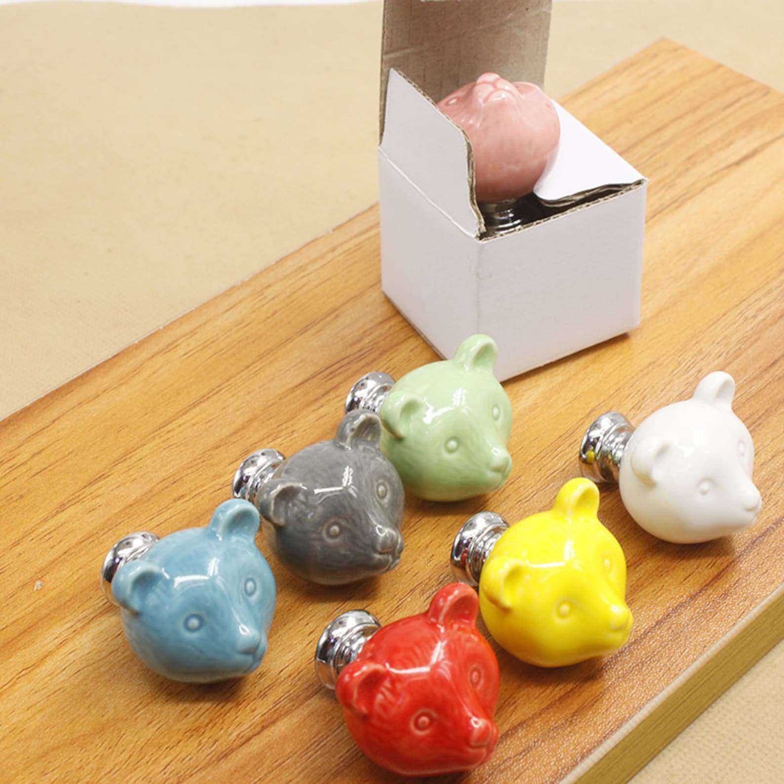 Ceramic Knob Bear Drawer Knob Colorful Knobs for Children Etsy