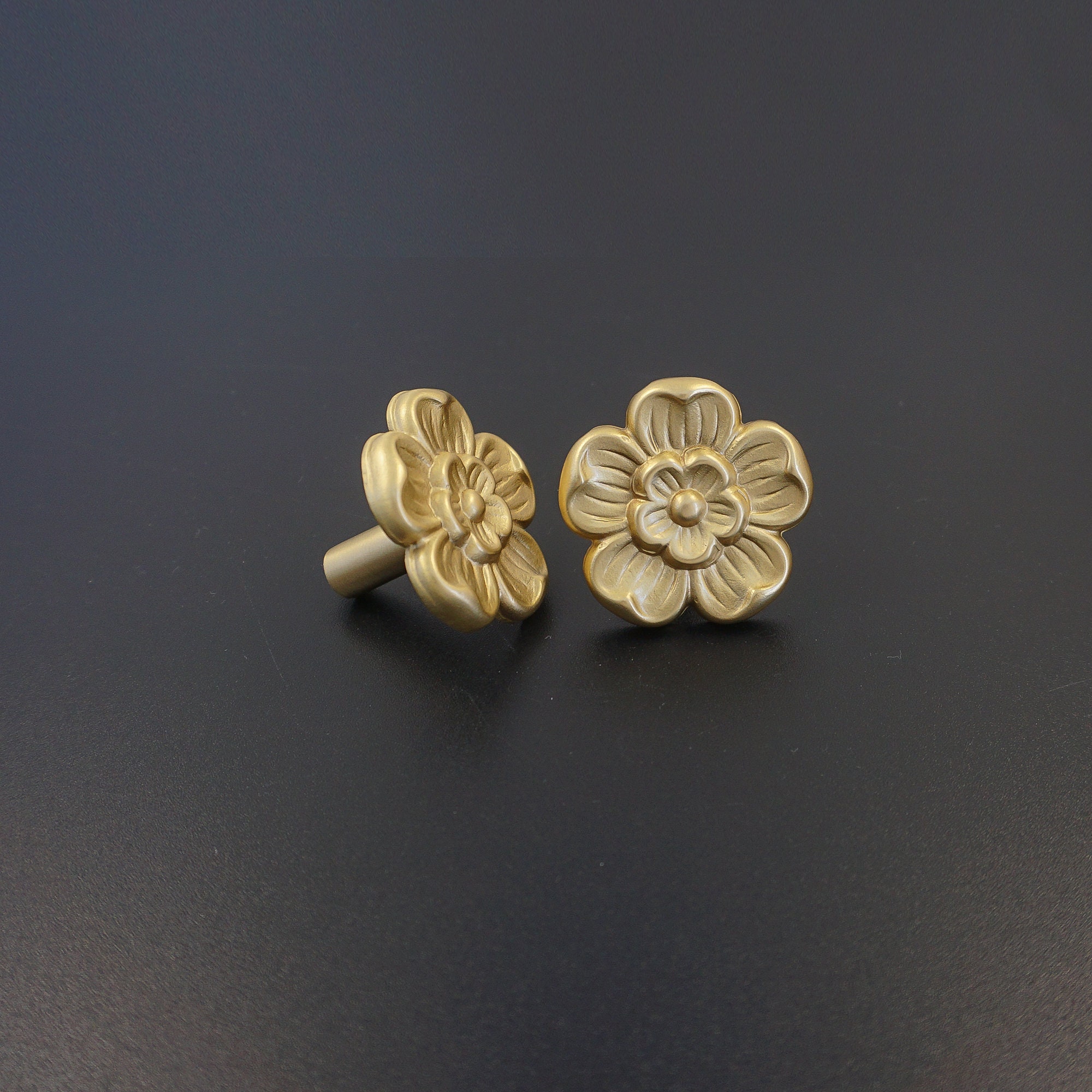 Flower Knobs Solid Brass Knobs Decor Knobs Pulls Flower Knobs Etsy