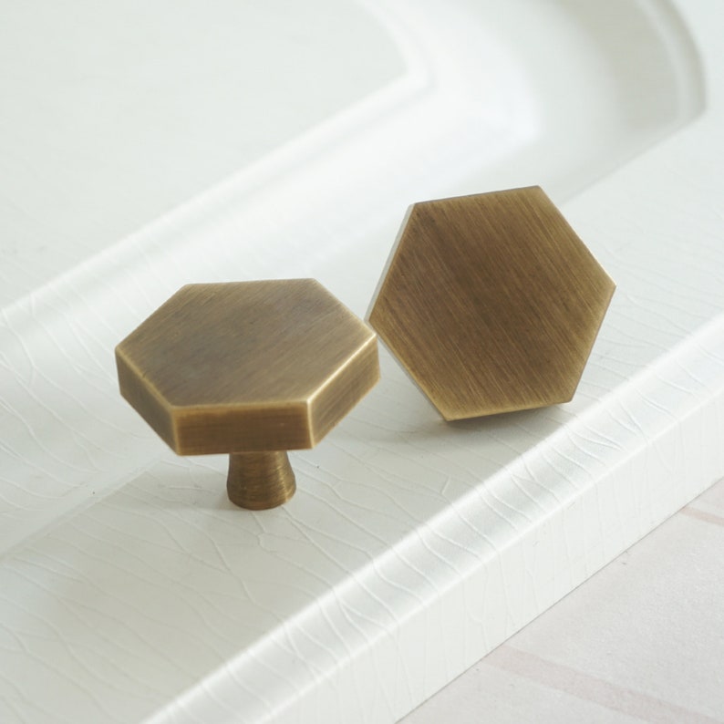 Hexagon Brass Knob Chic Kitchen Pulls Modern Pull Etsy UK