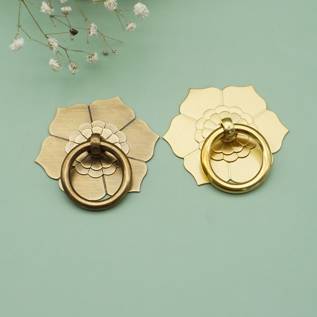 Antique Bronze Shiny Brass Drawer Pulls Knobs Unique Flower Etsy UK