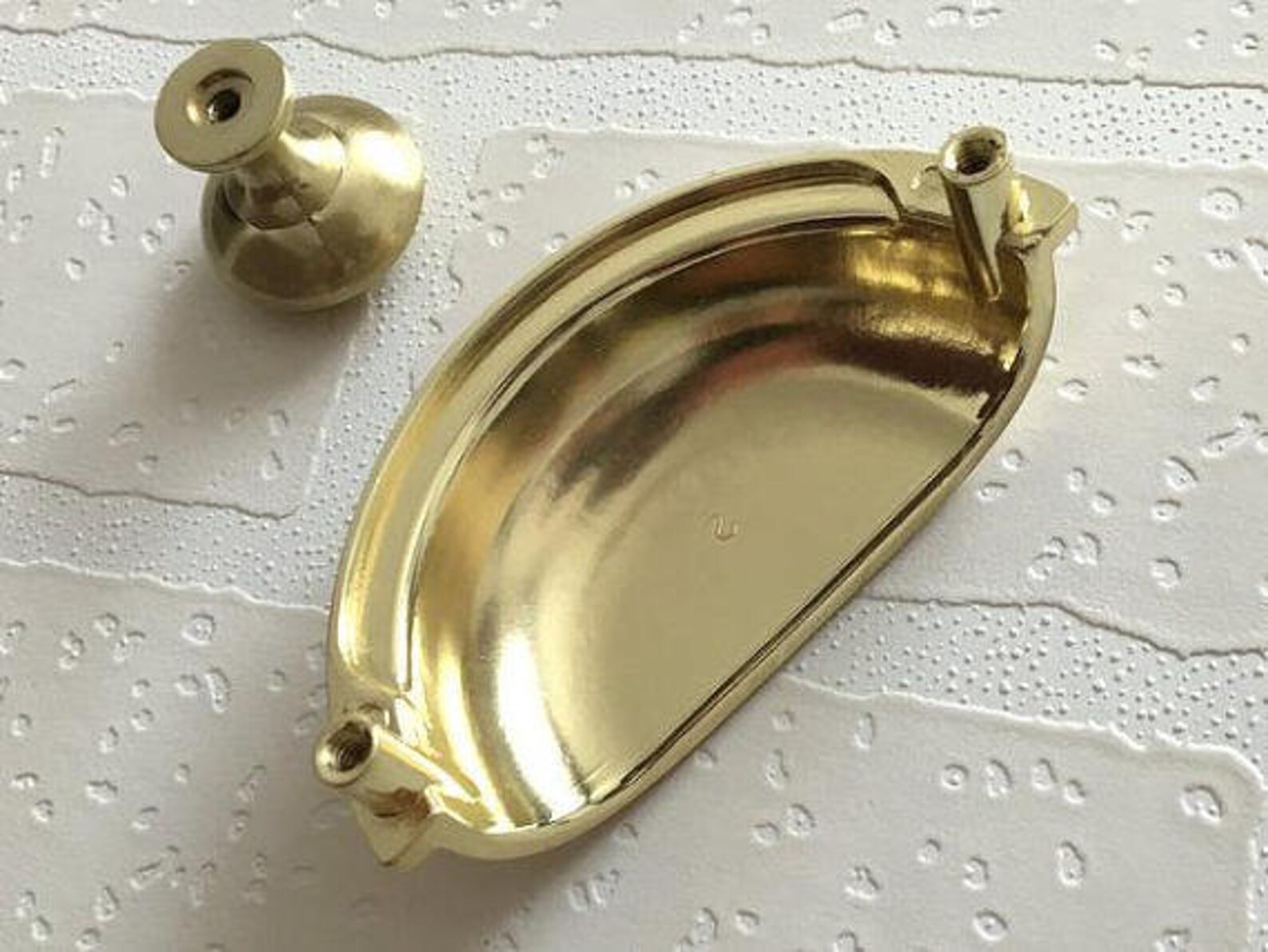3 Brushed Gold Brass Cup Pulls Drawer Knob Pull Handles Etsy