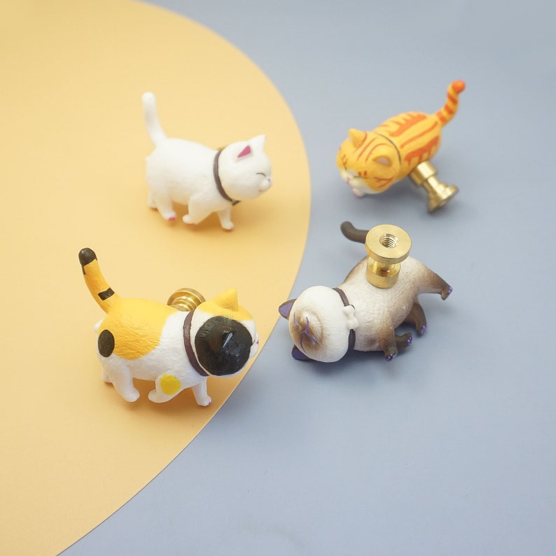 Resin Cat Drawer Knobs Cute Animal Knobs Unique Knobs Cat Gift Etsy