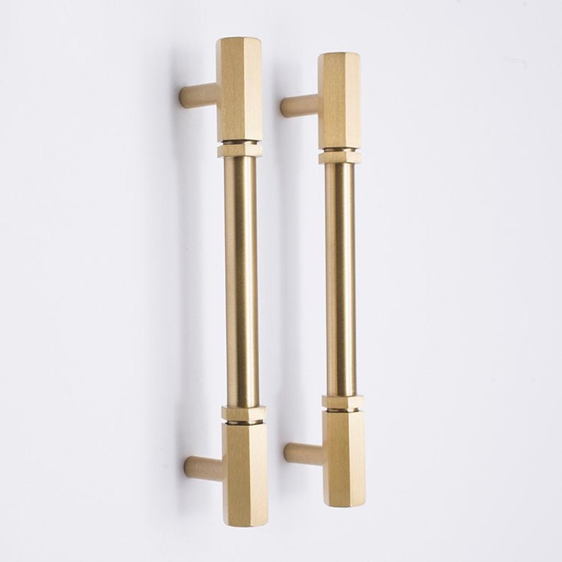 5'' Solid Brass Cupboard Handles Hexagon Drawer Knobs Etsy