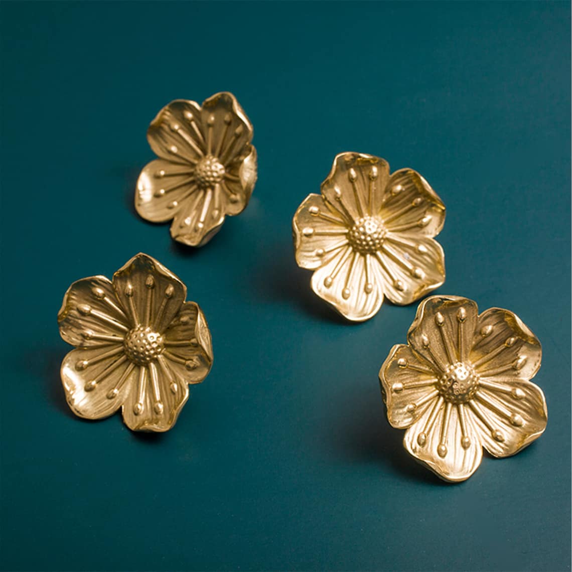 Brass Flower Knobs Pulls Decor Dresser Knob Handles Kichen Etsy