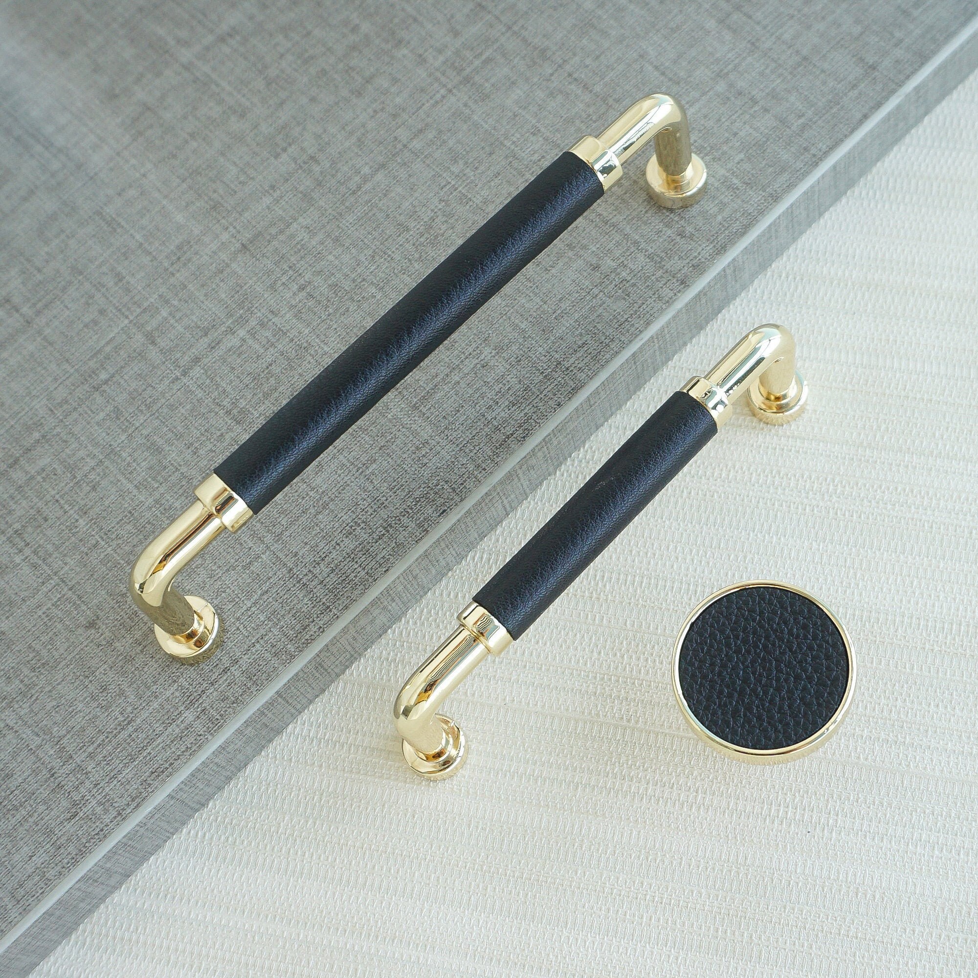 3.785black Leather Pulls Handles Gold Drawer Pull Etsy UK