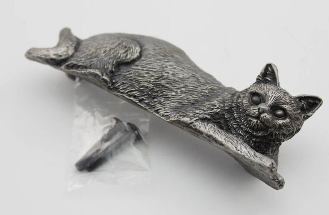 Cat Shabby Chic Dresser Knob Pull Antique Silver Drawer Etsy