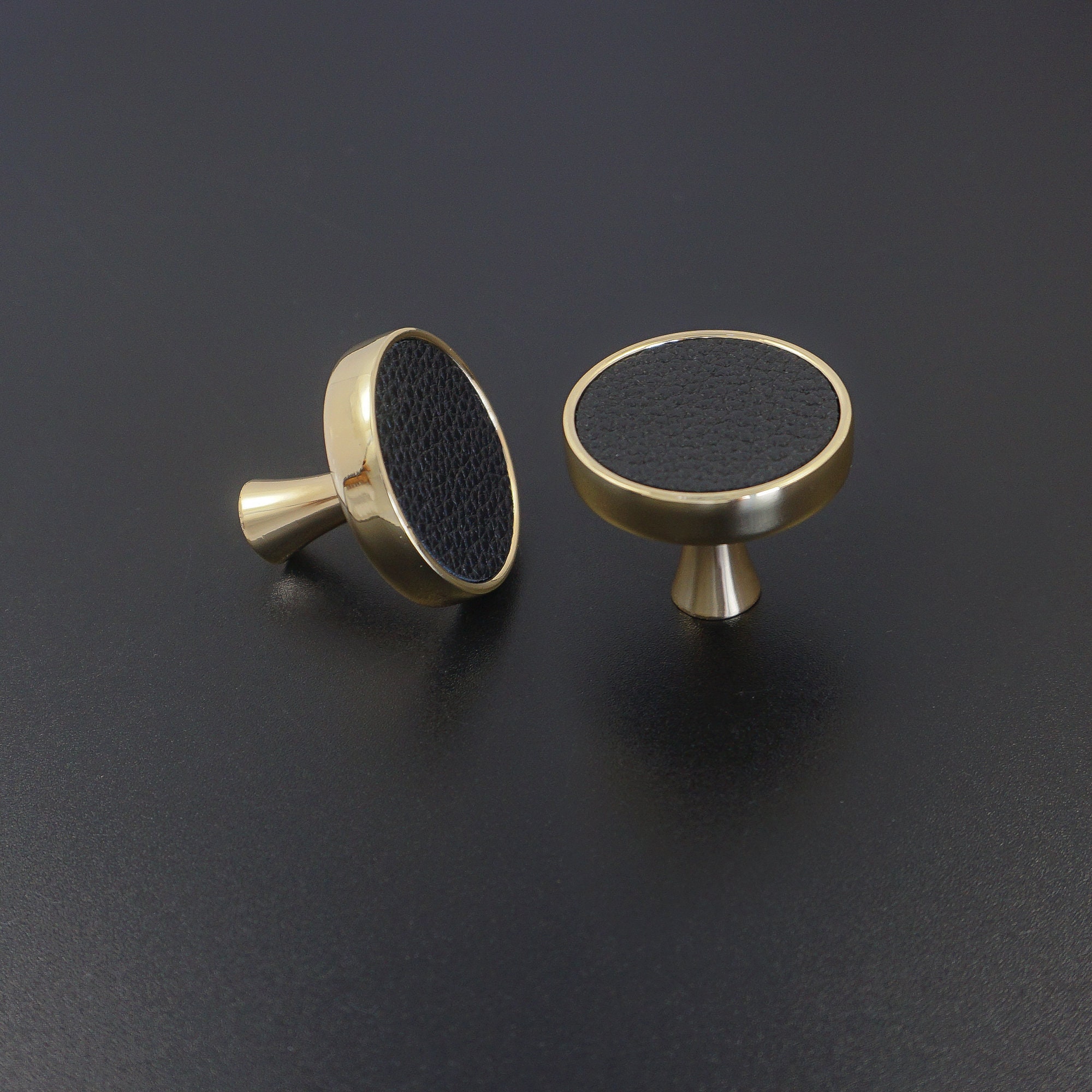 3.785black Leather Pulls Handles Gold Drawer Pull Etsy UK