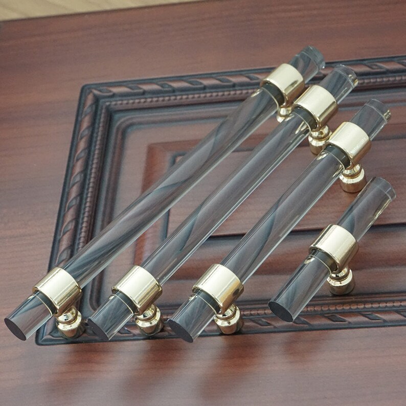 3 78 5 6 Lucite Smoke Gold Cabinet Handles Acrylic Dresser Pulls Drawer Knobs Pull Kitchen Furniture Hardware Decor 96 128 160 Mm