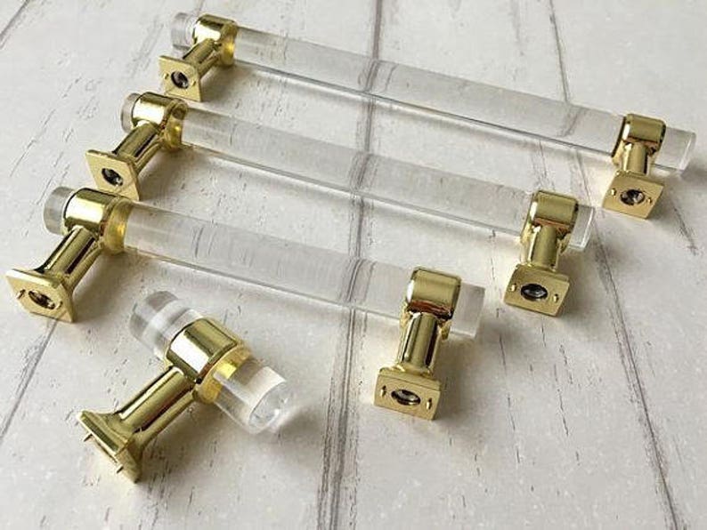 3 78 5 6 3 Acrylic Dresser Pulls Clear Gold Drawer Knobs Pull
