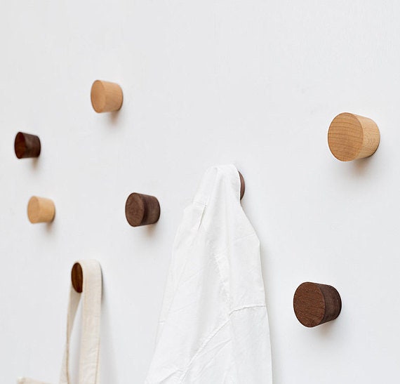 Solid Wood Hooks Wall Hooks Decorative Coat Hooks Beech Black Etsy