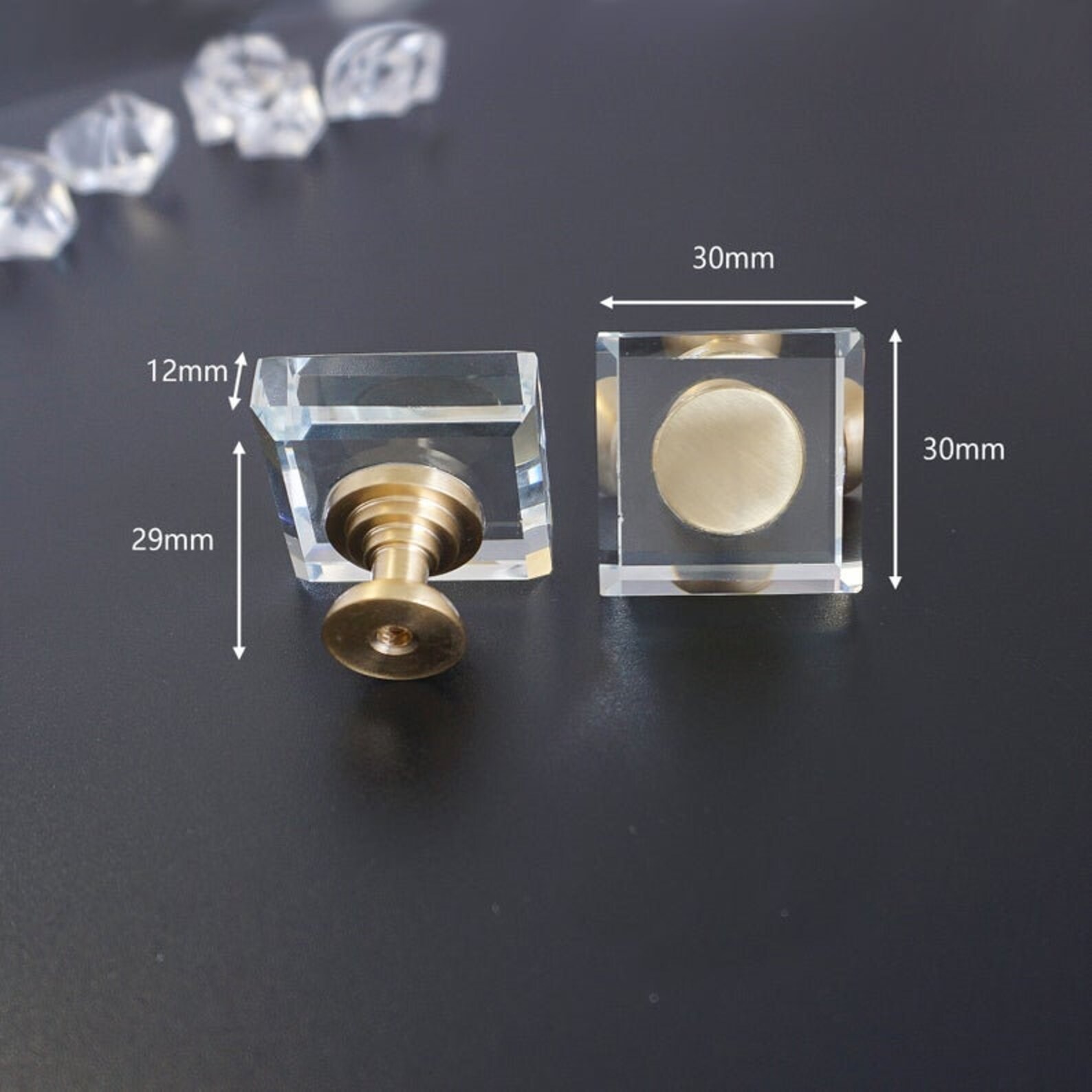 Square Clear Brass Acrylic Knobs Pulls Handles Kitchen Etsy