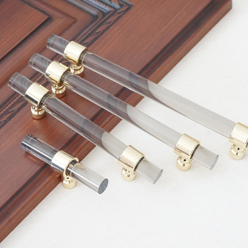 3.78 5 6.3 Lucite Smoke Gold Cabinet Handles Acrylic Dresser Pulls Drawer Knobs Pull Kitchen Pull Furniture Hardware Decor 96 128 160 mm