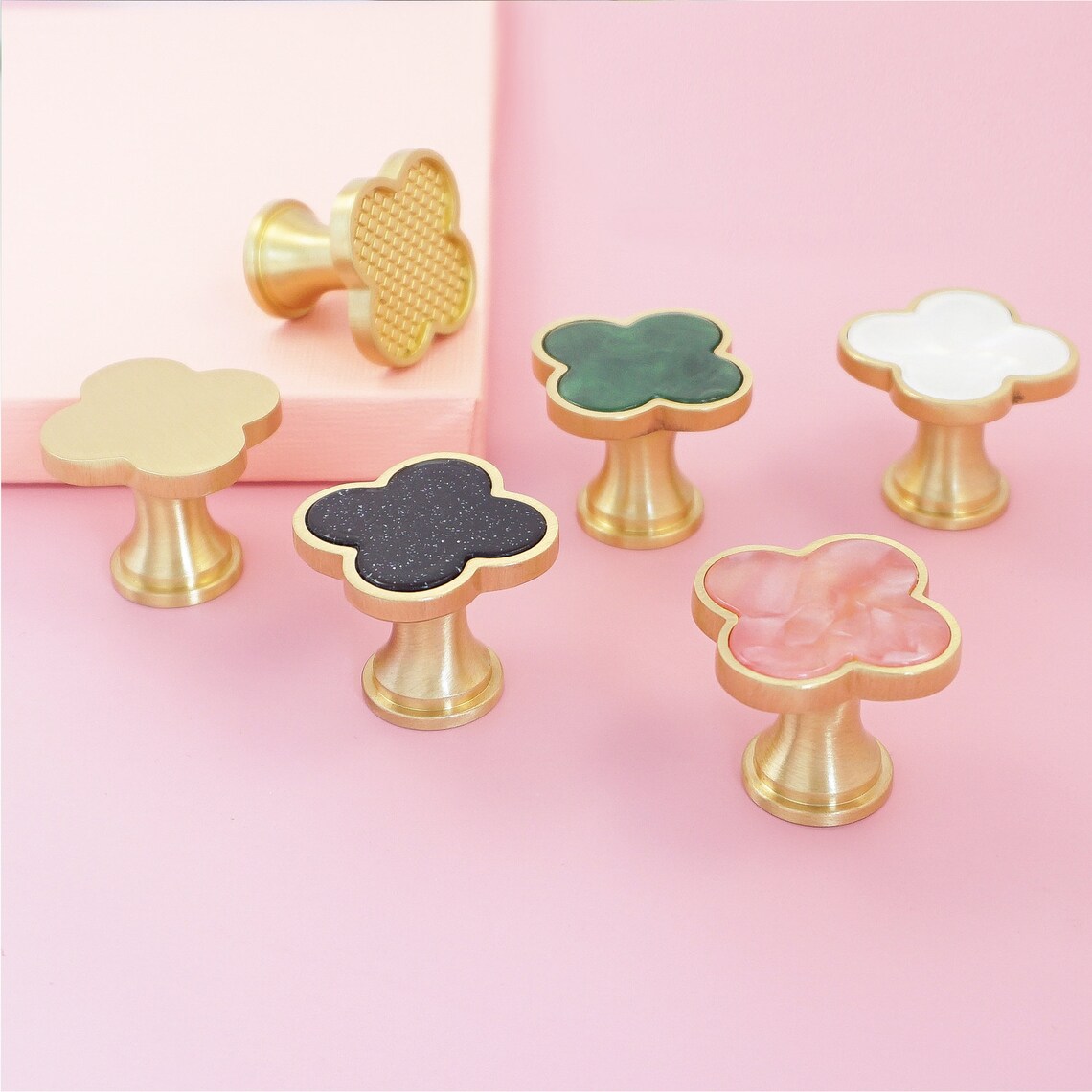 Colorful Clover Brass Knobs Modern Dresser Knob Pulls Kitchen Etsy