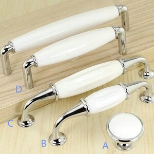 Dresser Pulls Knobs Ceramic Drawer Pulls Knobs Handles Cabinet Knobs Handles Kitchen Furniture Handle Pull Knob Hardware Silver White Modern