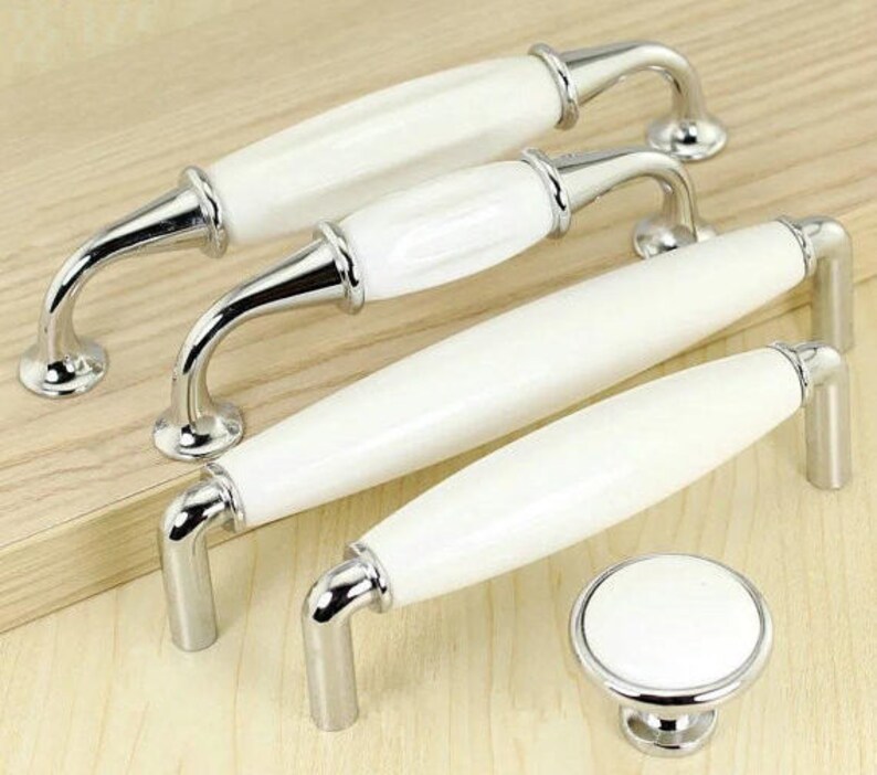 Dresser Pulls Knobs Ceramic Drawer Pulls Knobs Handles Cabinet Knobs Handles Kitchen Furniture Handle Pull Knob Hardware Silver White Modern